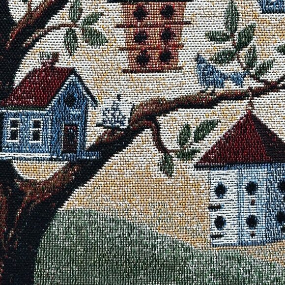 Mohawk Home Tapestry Throw  Pillow Birdhouse Scene Granny Cottage Core Vtg Decor - Picture 2 of 5